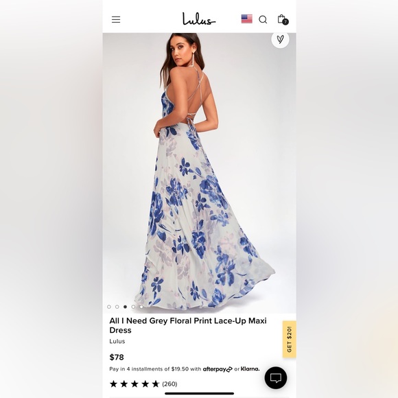 Lulu’s All I Need Grey Floral Print Lace-Up Maxi Dress in Small. New with tag - Picture 2 of 10